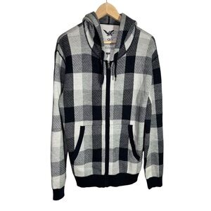 French Connection Wool Plaid Full Zip Hooded Sweater Size Large